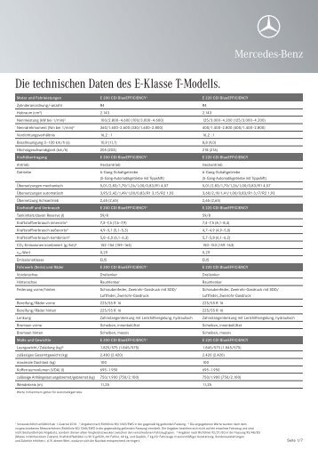 Die technischen Daten des E-Klasse T-Modells. - Mercedes-Benz