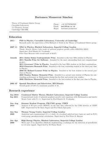 CV - Theory of Condensed Matter - University of Cambridge