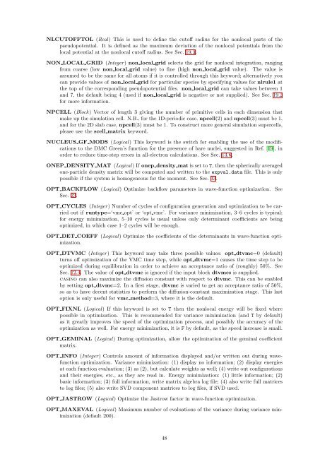 CASINO manual - Theory of Condensed Matter