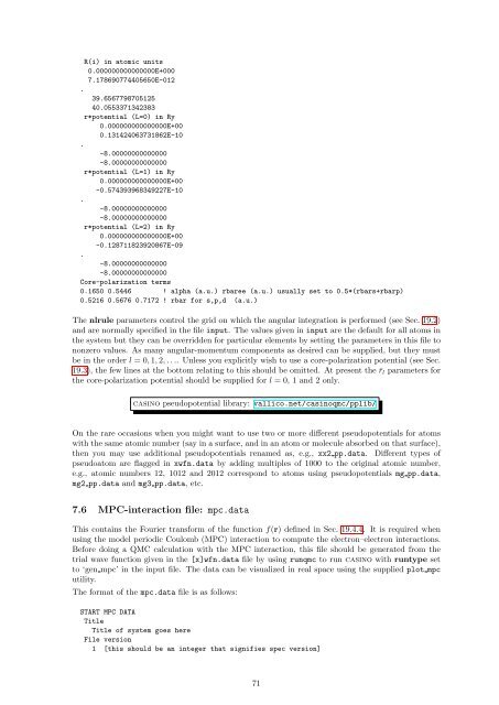 CASINO manual - Theory of Condensed Matter