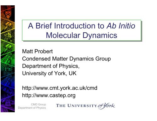 A Brief Introduction to Ab Initio Molecular Dynamics - Theory of ...