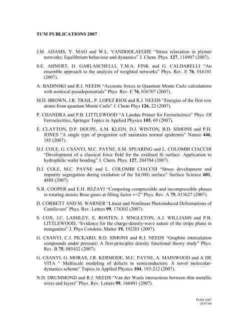 Pubs 2007 - Theory of Condensed Matter