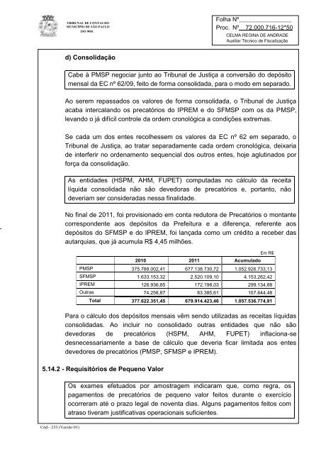 RelatÃ³rio Anual de FiscalizaÃ§Ã£o - Tribunal de Contas do MunicÃ­pio ...