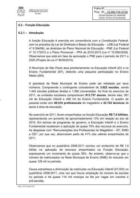 RelatÃ³rio Anual de FiscalizaÃ§Ã£o - Tribunal de Contas do MunicÃ­pio ...