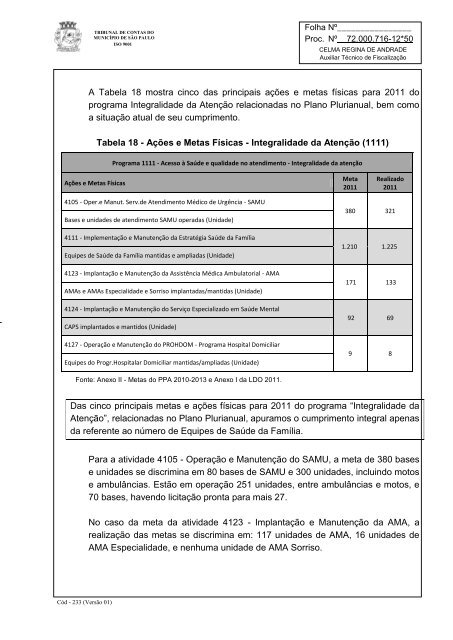 RelatÃ³rio Anual de FiscalizaÃ§Ã£o - Tribunal de Contas do MunicÃ­pio ...