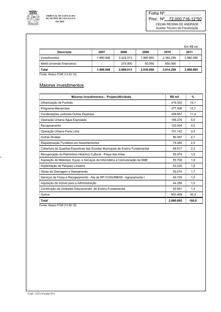 RelatÃ³rio Anual de FiscalizaÃ§Ã£o - Tribunal de Contas do MunicÃ­pio ...