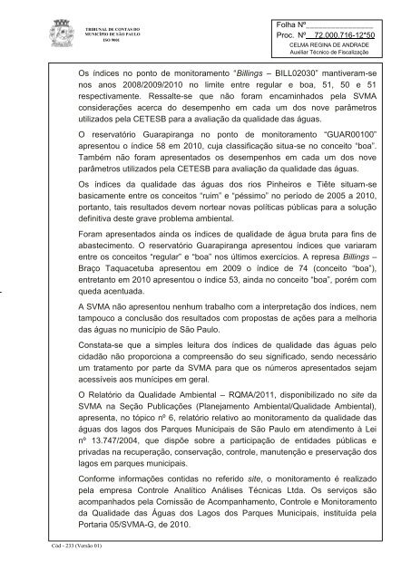 RelatÃ³rio Anual de FiscalizaÃ§Ã£o - Tribunal de Contas do MunicÃ­pio ...