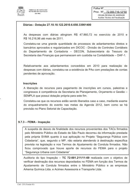 RelatÃ³rio Anual de FiscalizaÃ§Ã£o - Tribunal de Contas do MunicÃ­pio ...