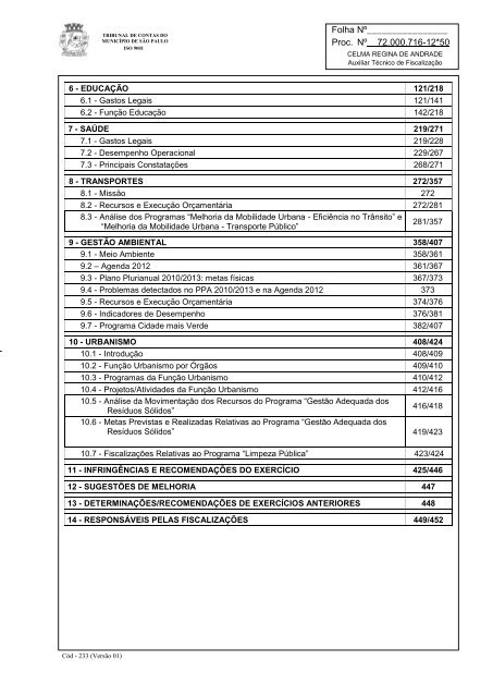 RelatÃ³rio Anual de FiscalizaÃ§Ã£o - Tribunal de Contas do MunicÃ­pio ...