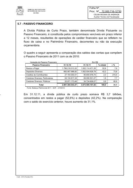 RelatÃ³rio Anual de FiscalizaÃ§Ã£o - Tribunal de Contas do MunicÃ­pio ...