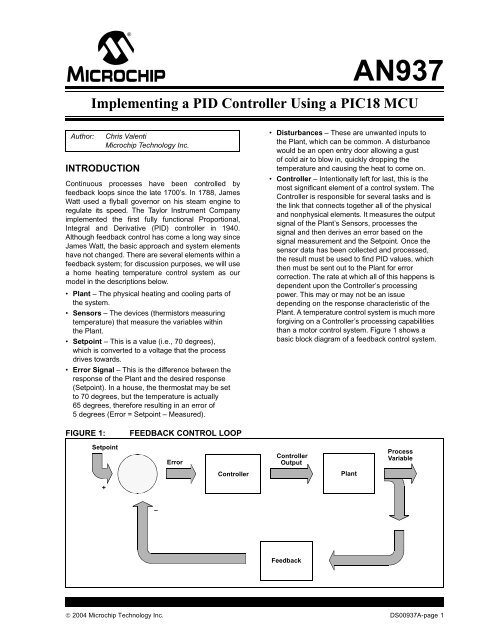 AN937, Implementing a PID Controller Using a PIC18 MCU