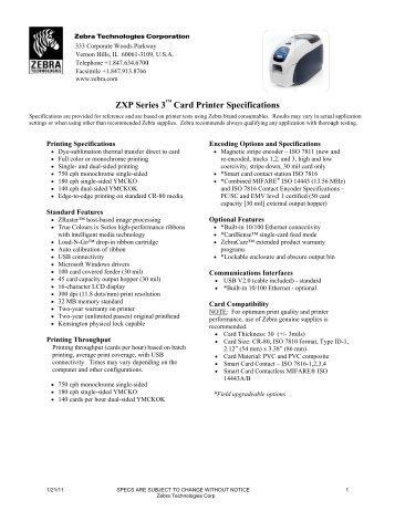 Zebra ZXP Series 3 Tech Specs - CardPrinter.com