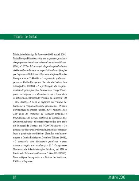 Tribunal de Contas - AnuÃ¡rio 2007