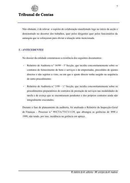 RelatÃ³rio de Auditoria nÂº 1/2003 - Tribunal de Contas