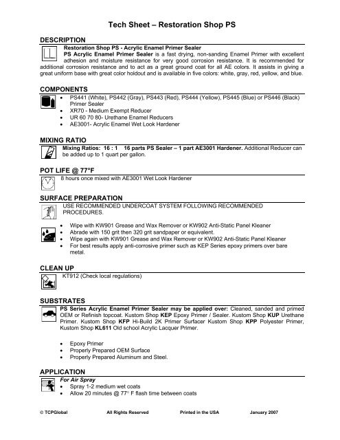 Tech Sheet A Restoration Shop Ps Tcp Global