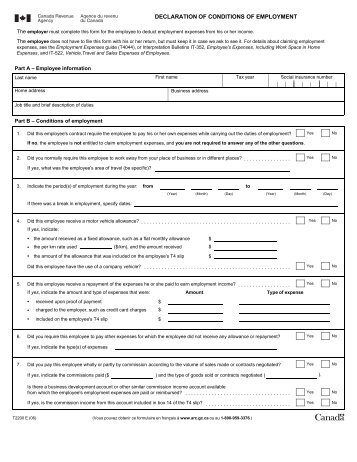 DECLARATION OF CONDITIONS OF EMPLOYMENT