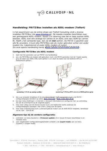 Handleiding: FRITZ!Box instellen als ADSL-modem (Telfort) - TC Shop