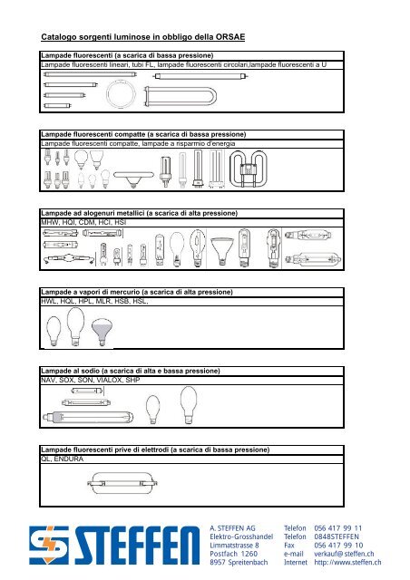 Catalogo sorgenti luminose in obbligo della ORSAE - Steffen