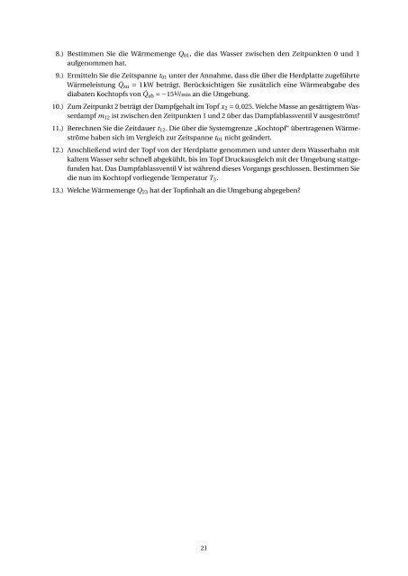 8. Übungsblatt - Lehrstuhl für Thermodynamik - Technische ...