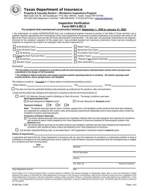 Inspection Verification Form - Texas Department of Insurance ...