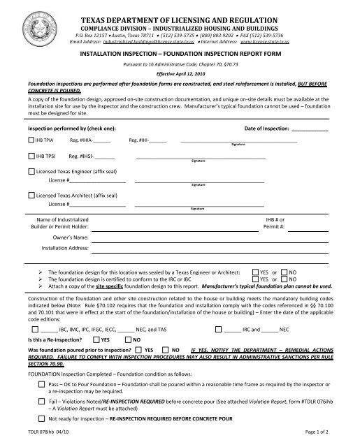 Form 078ihb In Pdf Format Texas Department Of Licensing And