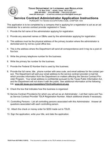 Service Contract Administrator Registration Application - Texas ...