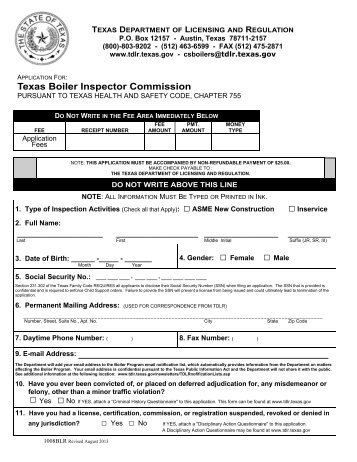 Texas Boiler Inspector Commission - Texas Department of Licensing ...