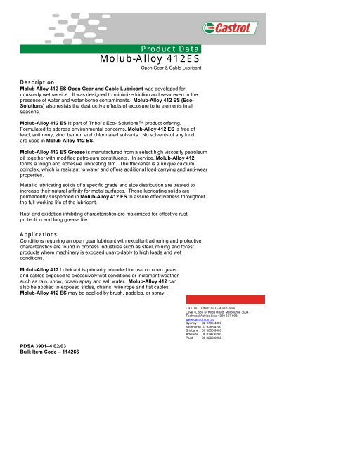 Molub Alloy 412es Castrol Tds