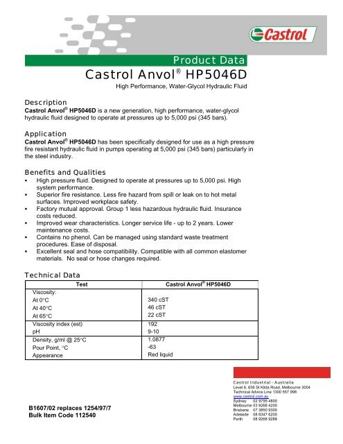 Anvol HP5046D B1607/02 - Castrol TDS