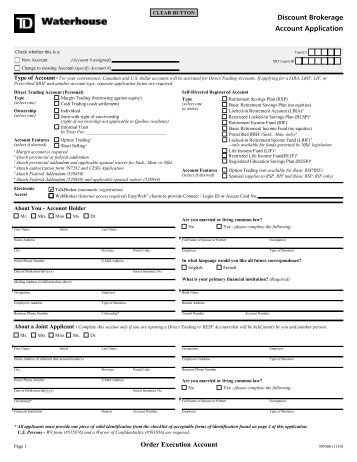 TD Waterhouse Discount Brokerage Account Application Form for ...