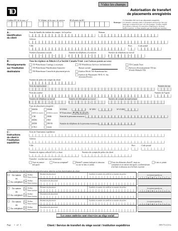 Autorisation de transfert de placements enregistrés ... - TD Waterhouse