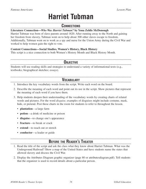 Harriet Tubman Teacher Created Materials