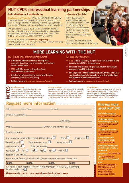 NUT CPD programme - National Union of Teachers