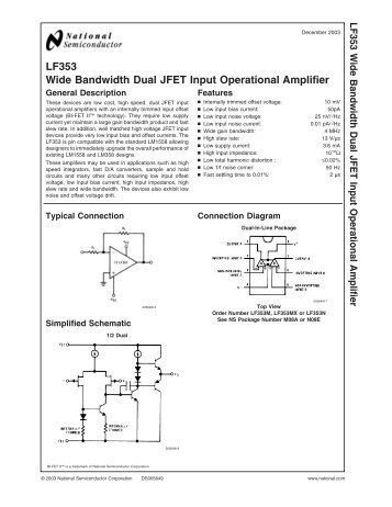 LF353 Wide Bandwidth Dual JFET Input Operational Amplifier