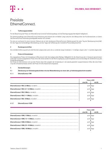 Preisliste EthernetConnect. - Telekom