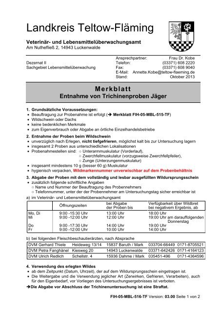 Merkblatt Entnahme von Trichinenproben durch Jäger - Landkreis ...