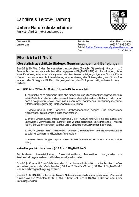 Befreiung von den Verboten des §32 BbgNatSchG - Landkreis ...