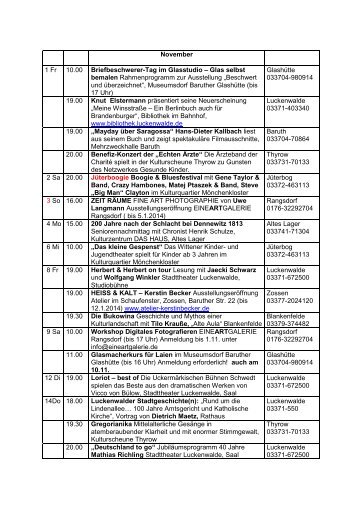 Veranstaltungskalender November 2013 - Landkreis Teltow-Fläming