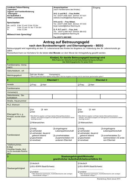 Antrag auf Betreuungsgeld - Landkreis Teltow-Fläming