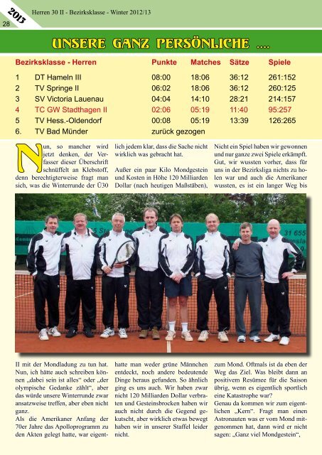 Club-Magazin 2013 - Tennisclub Grün-Weiß Stadthagen e.V.