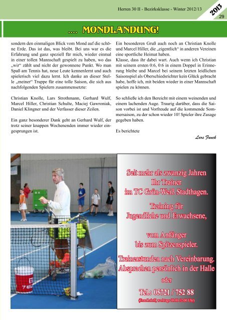 Club-Magazin 2013 - Tennisclub Grün-Weiß Stadthagen e.V.