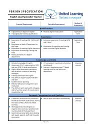 PERSON SPECIFICATION English Lead Specialist Teacher - The TES