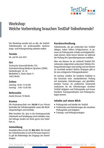 Workshop: Welche Vorbereitung brauchen ... - TestDaF-Institut