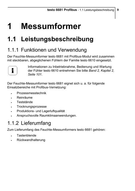 Bedienungsanleitung testo 6681 Profibus, 6610, P2A software Band 1