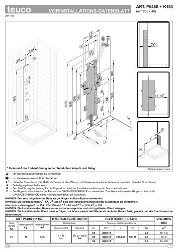 VORINSTALLATIONS-DATENBLATT - Teuco