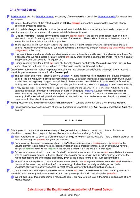 2.1.2 Frenkel Defects
