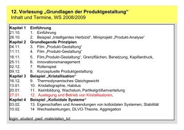 12. Vorlesung „Grundlagen der Produktgestaltung“ Inhalt und ...