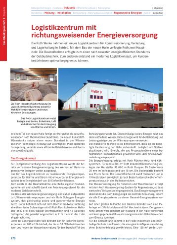 Logistikzentrum mit richtungsweisender Energieversorgung (Roth ...