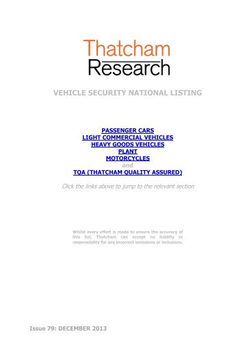 VEHICLE SECURITY NATIONAL LISTING - Thatcham