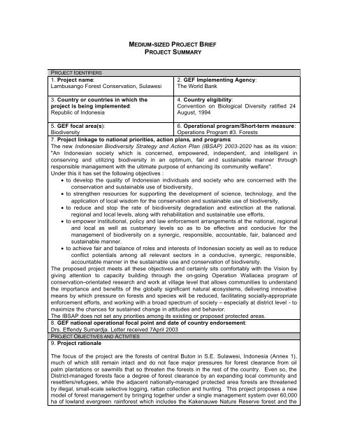 GEF project brief - Global Environment Facility